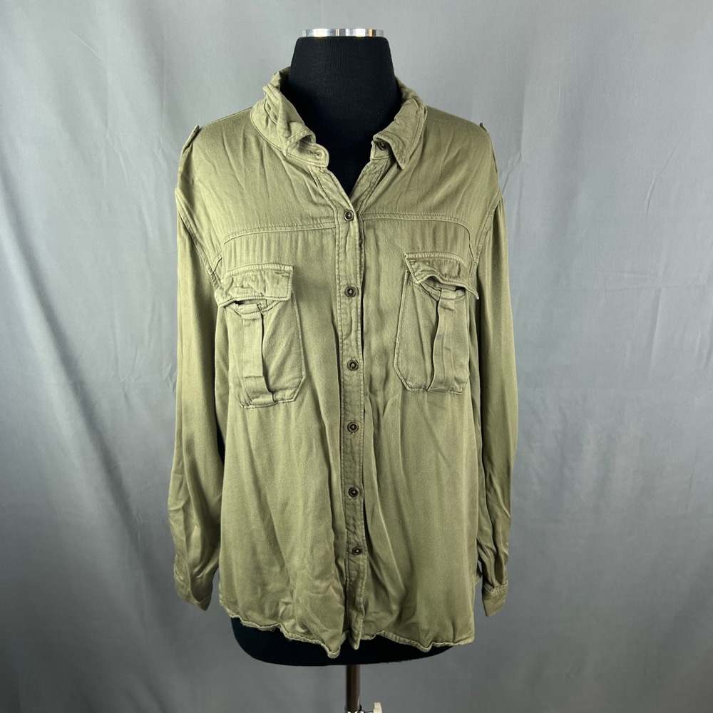 Mossimo Supply Co. Utility Shirt womens XL Olive green Roll Tab Sleeve Button Up